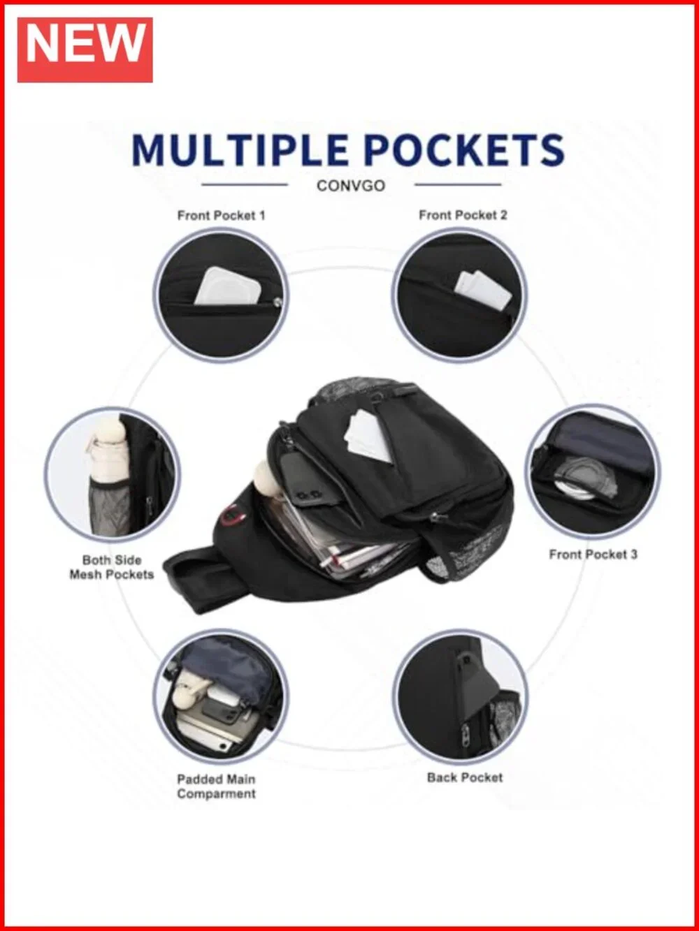 Convertible Anti-Theft Sling Bag Crossbody Backpack 3-in-1 Nylon Travel Daypack